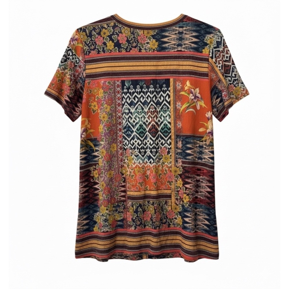 Johnny Was Los Angeles Patchwork Floral Tribal Print T-Shirt XL Multicolor Boho - Picture 3 of 5